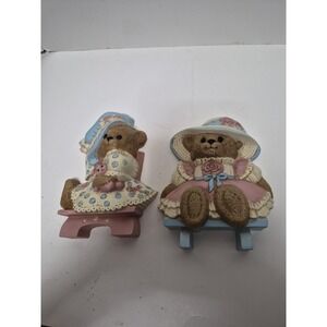 Set of 2 Homco Teddy Bear Wall Plaques Grandma's Decor Nursery Wall Hangings